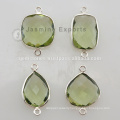 925 Sterling Silver Green Amethyst Bezel Setting Gemstone Connectors